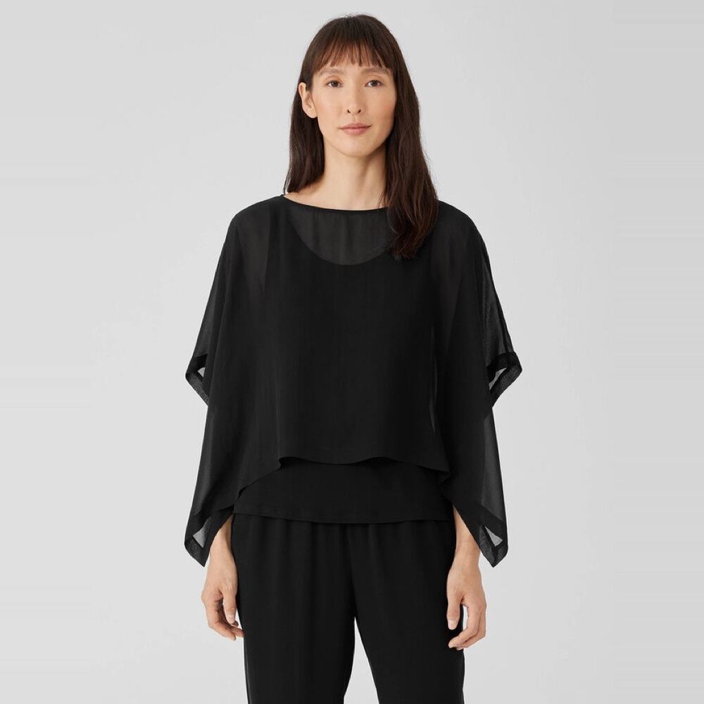 Eileen Fisher Sheer Silk Georgette Poncho Top Small/Medium S/M